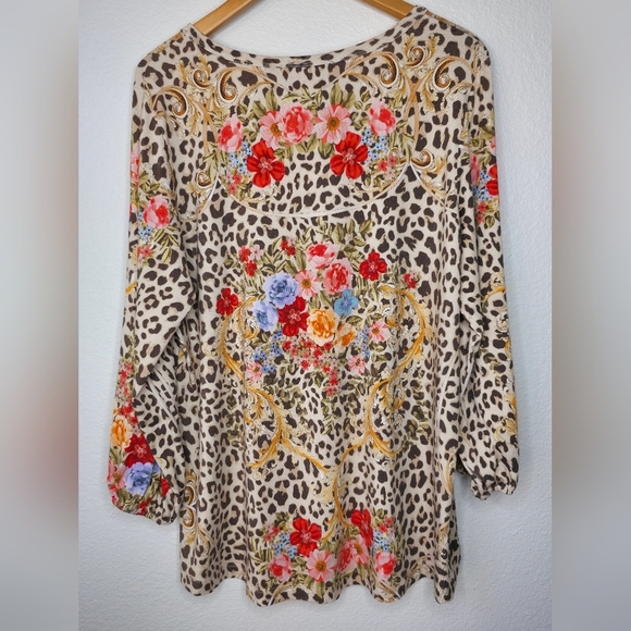 Johnny Was Cheetah Puff Sleeve Top, Size XL - Picture 2 of 11